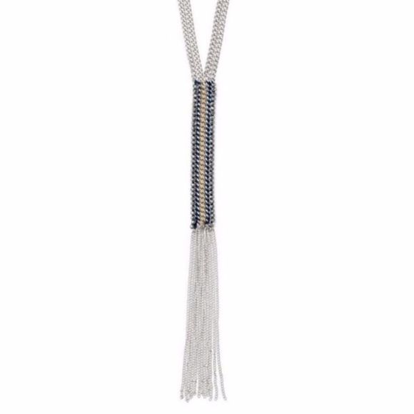 Stella & Dot Tessa Fringe Necklace – Mixed Metal Tassel Pendant - Picture 8 of 11